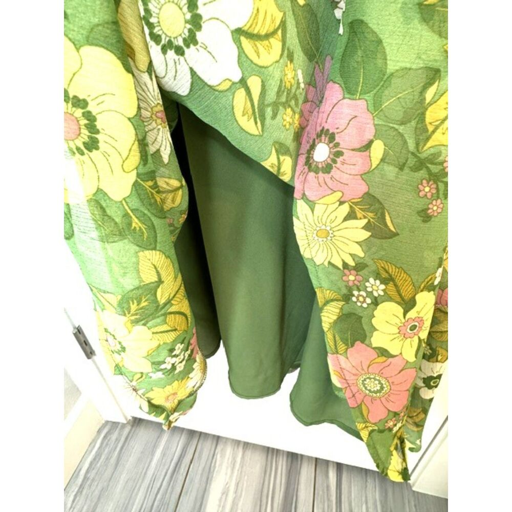 TOPSHOP 70'S RETRO FLORAL PRINT CHIFFON MIDI DRESS OPEN BACK LONG SLEEVE SIZE 4 - Picture 10 of 15
